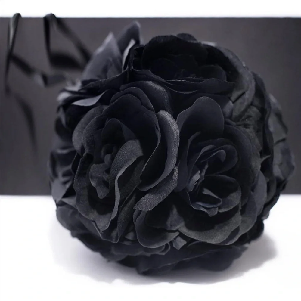 Black Silk Flower Ball Pomander Wedding Decoration, 7 Inches